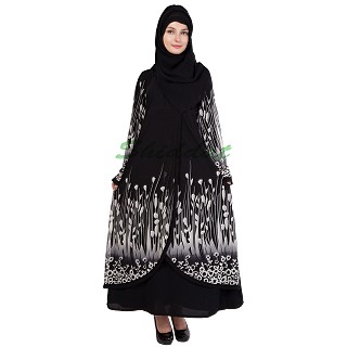 Layered abaya - Islamic dress with floral motifs